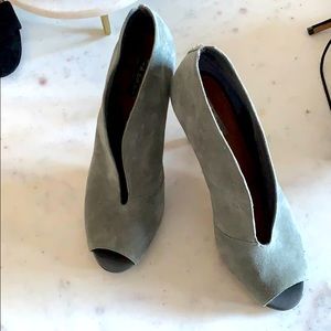 Gray suede peep toe heels